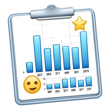 ios style emoji for report sheet consisting graph/ charts with sparkle around the report sticker