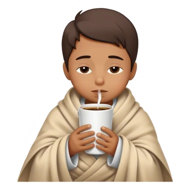Little brown Boy inside a blanket sipping coffee eyes closed without bed sticker