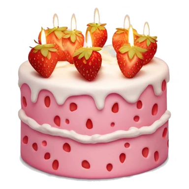 Pink strawberries and cream birthday cake with a candle sticker