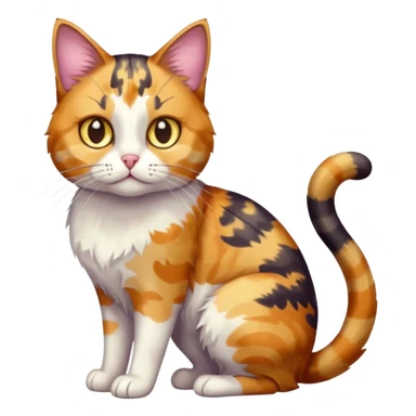 full body anxious looking colourful light calico tabby cat with hazel eyes and very patchy calico fur sticker