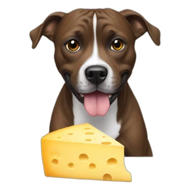 staffie dog eating cheese sticker