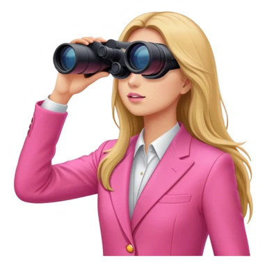 woman with long hair in an intensive color pink suit looking through binoculars sticker