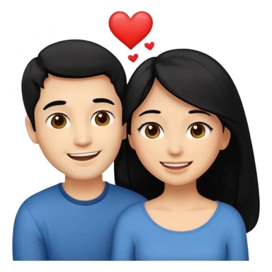 An emoji of a happy couple, the woman has long black hair and a light brown skin tone, while the man has short black hair and a white skin tone. They are in a romantic pose, expressing love and joy with warm facial expressions and affectionate gestures. sticker
