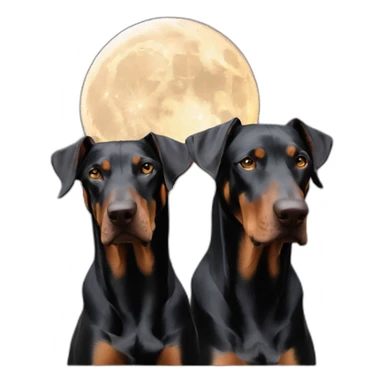 Two dobermans no cropped ears with big moon sticker