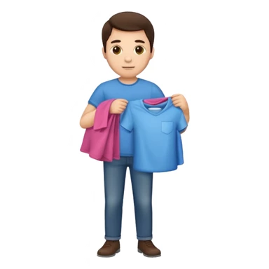 brunette man holding laundry sticker
