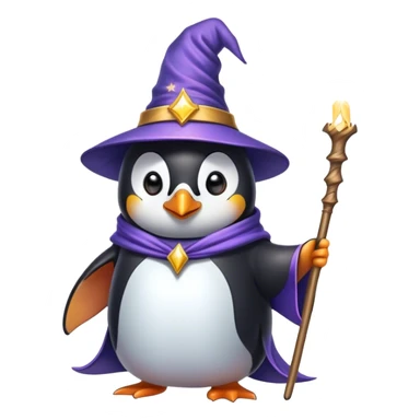 penguin wizard with magical sparks coming out of his wand sticker