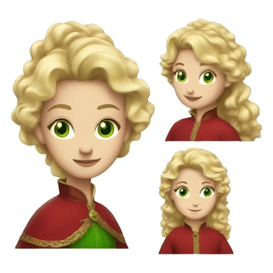 woman with wavy blonde hair, green eyes and red medieval dress  sticker