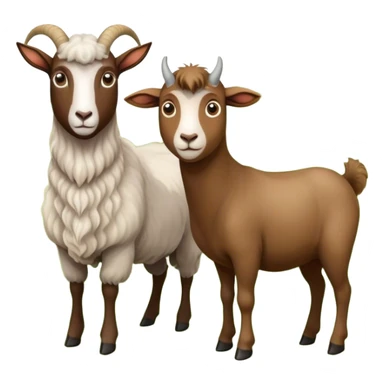 Icon for Domestic Hooved Animals: A gentle collage featuring a brown goat with large, curious eyes, a calm sheep with soft wool and a horse with a flowing mane. Background with a green pasture and a few hay bales. Transparent background. sticker