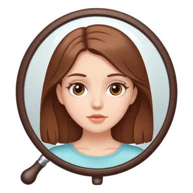 White girl with brown hair looking in a handheld mirror sticker