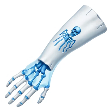 3D render of Broken Bone Cast, X-Ray imaging aesthetic, translucent materials showing internal structure, white plaster cast with a blue ghost overlay showing the break, medical scan style, emoji style, isolated on white background --v 6.0. sticker