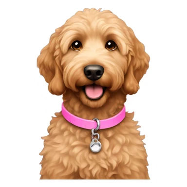 Mini brown female golden doodle pink collar sticker