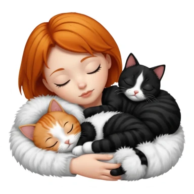 short hair Ginger Girl sleeping with a black and a white bigger cat  sticker