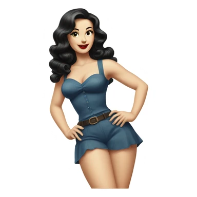 Caucasian Vintage Pinup, full body, with long dark hair sticker