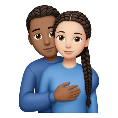 brunette girl with straight hair and medium toned guy with black cornrows hair hugging sticker
