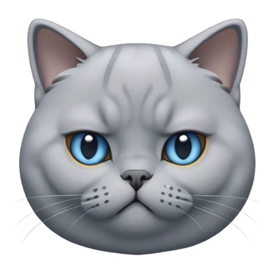 Cinematic Bored Grey British Shorthair Cat Portrait Emoji, Head tilted with a scrunched, utterly disinterested expression, sleek soft grey fur with subtle blue undertones, Simplified yet sharp features, highly detailed, glowing with a dull, indifferent glow, high shine, poised but exuding a sense of boredom, stylized with an air of subtle annoyance, focused yet clearly uninterested, soft glowing outline, capturing the essence of a bored yet adorably snarky kitty, so lifelike it feels like it could roll its eyes and sigh dramatically at any moment! sticker