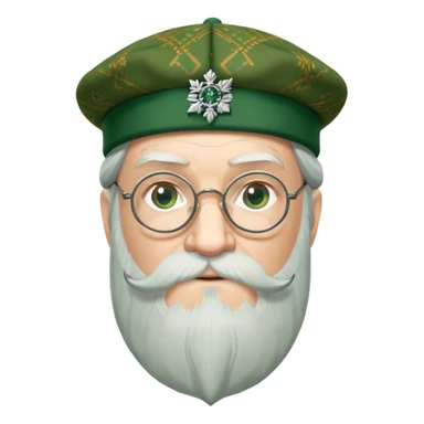 Dumbledore wear green scotland Tam o'shanter cap with decorative patterns, wear glasses, very long beard sticker