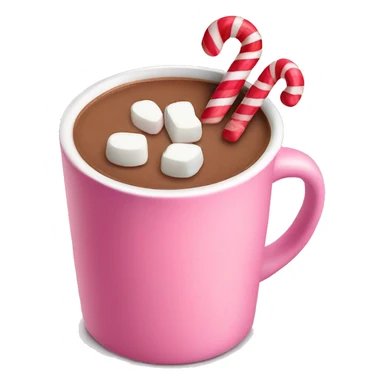 Hot cocoa in a pink mug with marshmallows and candy canes  sticker