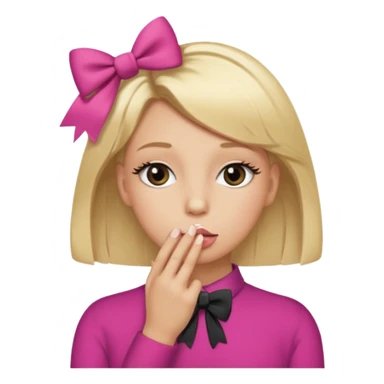 Hayır sırta emoji olsun eli ağzında olsun gözlerinde kirpik olsun kafasının yanında da kurdele olsun sticker