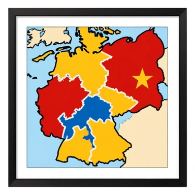 Germania divisa con mandiera in US sud-ovest, UK nord-ovest (Amburgo, Colonia), URSS est (Berlino Est, Dresda), France sud-ovest (Stoccarda, Friburgo) sticker
