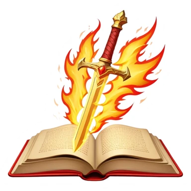 A fiery red book with golden details, a textured, leather-like cover, a flaming sword, or a lightning bolt, radiating power, resilience, and the fire of transformation-- the inner strength book sticker