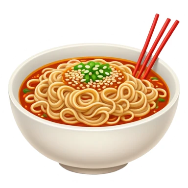 Wuhan hot dry noodles with sesame paste, simplified emoji style with bold outlines and bright colors, cartoon style Chinese noodle bowl sticker