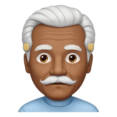 
An elderly man emoji with medium-dark skin tone, full white hair styled in thick, swept-back waves, thick white eyebrows, and a neatly groomed small white mustache. His face is clean-shaven aside from the mustache, giving him a tidy and classic look. sticker