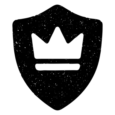 minimalist solid icon of a shield, crown, or DM screen with DnD/RPG hint, very worn and distressed effect sticker