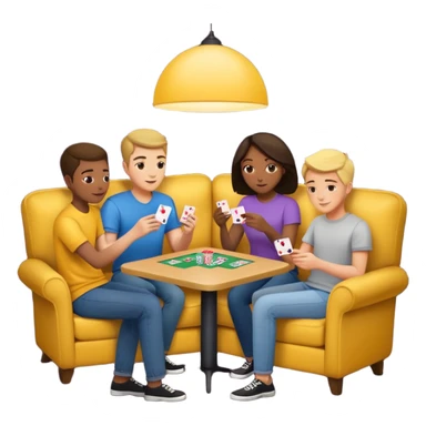 group of friends on couch playing a card game couch should be deep dark yellow color sticker
