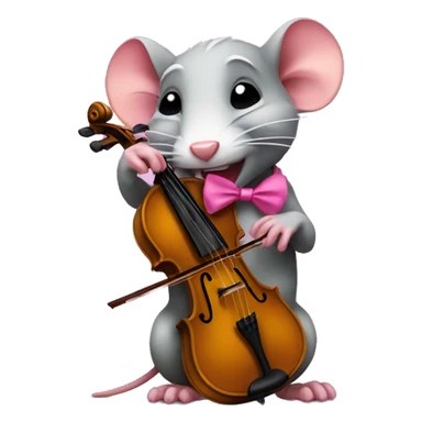 crying rat playing violin with a pink bow on his head sticker