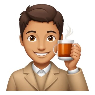 Попа держит в руках кружку чая и улыбается sticker