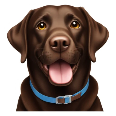 Happy sweet 3 year old chocolate brown Labrador with a re collar  sticker