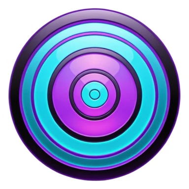 Futuristic glowing bullseye target emoji, neon purple and cyan holographic glow, dark background, digital tech style, abstract sparkles, no face. sticker