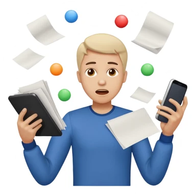 an emoji that depicts a product manager juggling work with panic sticker