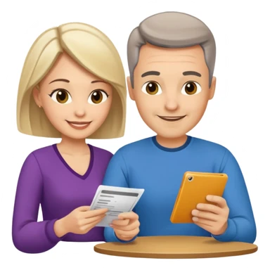 casually dressed stylish  looking husband and wife in their 40s avatars reviewing their finances together  sticker