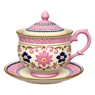 Pink white & beige Talavera teacup sticker