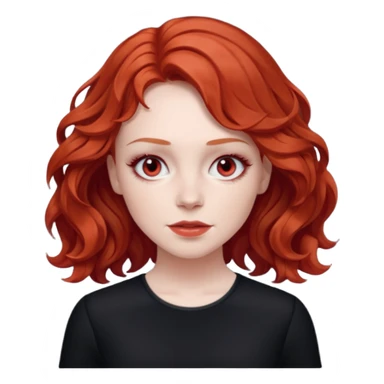 Julia Grant from Summer of Fear with medium red wavy hair, black outfit, white and red eyes sticker
