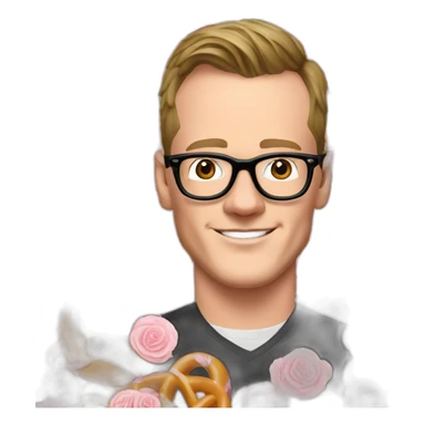 Jonathan Toews wearing glasses as a pretzel with pastel roses sticker
