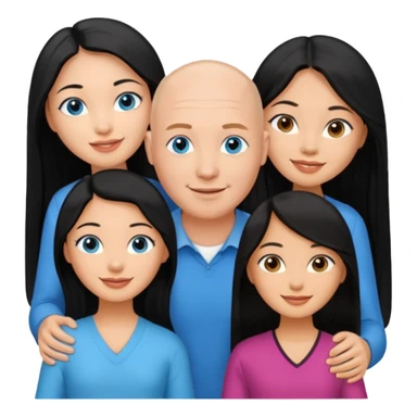 Bald white man blue eyes in love with Filipina woman 2 young Filipina girls long hair sticker