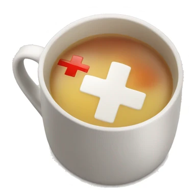 "A cup of hot soup with a red cross." sticker