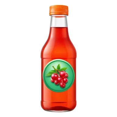 bottle of red berry juice, transparent or semi-transparent, simple screw cap green or orange or white, blank label optional, glass or PET plastic, iconic slim shape, vibrant liquid, soft lighting, 3D clean style, transparent background sticker