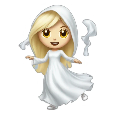 a blondie girl dressed as a ghost moving up the floor going to a party sticker