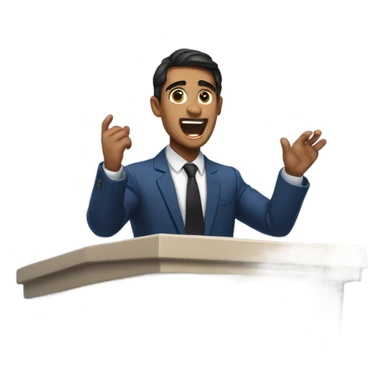 Tan Man with dark hair and eyes blue suit and black tie preaching behind pulpit sticker