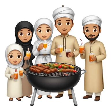 Turkish beautiful finished islamic family make bbq time sticker
