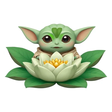 Baby Yoda sentado en una flor de loto sticker