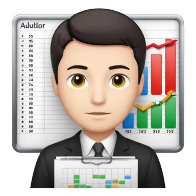 male dark short hair auditor with spreadsheet emoji sticker