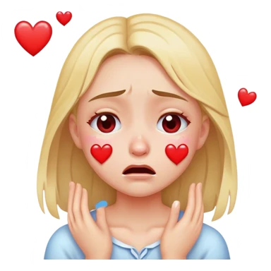 Girl crying with hearts sticker