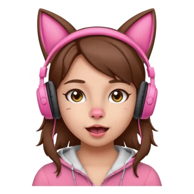 une fille avec des écouteursde chat rose et des cheveux brun qui fais une grimasse sticker