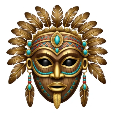 Tribal Feathery Voodoo Wooden Gold Aztec Mask  sticker