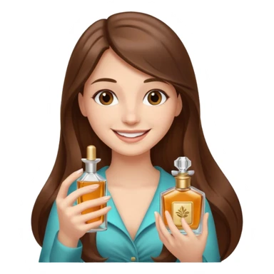 half body pretty long hair girl holding 1 parfume with smile sticker