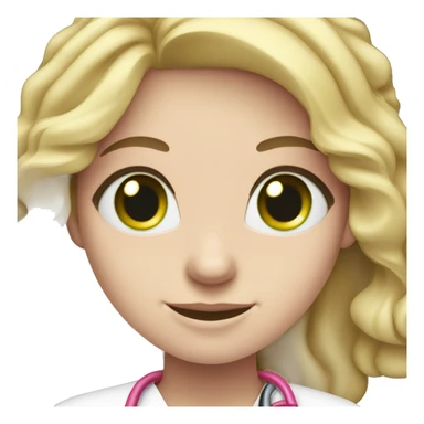 pale blonde girl with long wavy hair and green eyes wearing pink scrubs and stethoscope  sticker